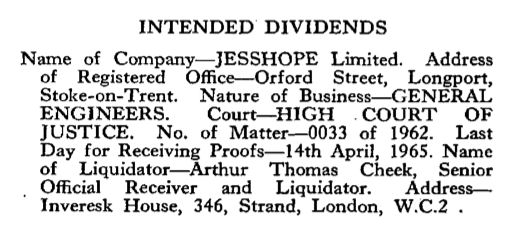 details of the liquidation of Jesshope Limited