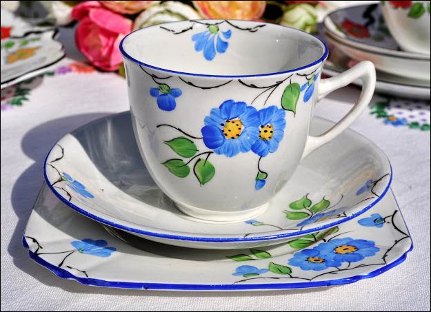 Alma Ware - 1930's Blue Floral trio 