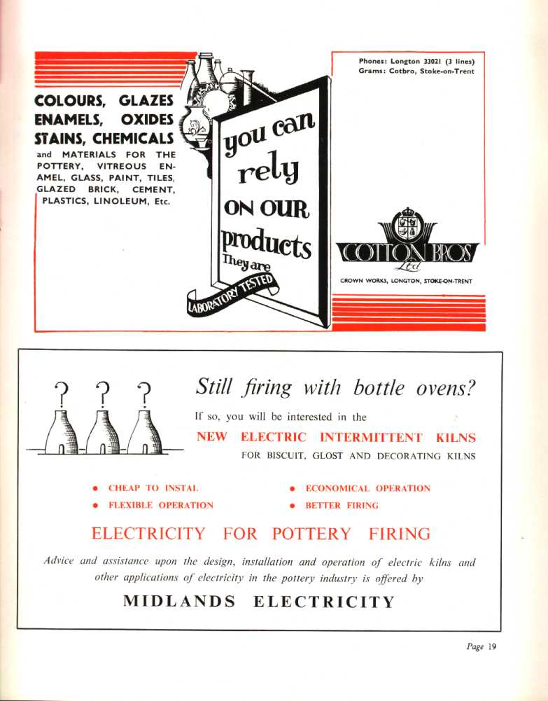 Cotton Bros Ltd (Longton) (colours, glazes, minerals, raw materials etc.), Midlands Electricity