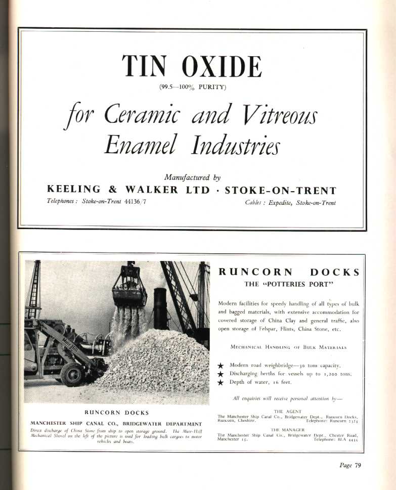 Keeling & Walker Ltd (Stoke-on-Trent) (colours, glazes, minerals), Runcorn Docks The "Potteries Port" - Manchester Ship Canal Co