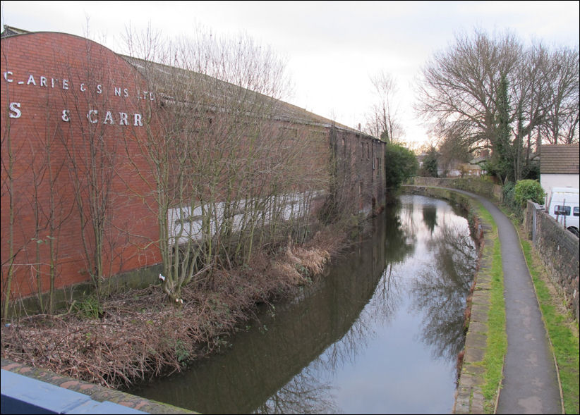 The view from bridge no. 3 on Shelton New Road - on the left was J. R. Clarke & Sons Ltd., Wholesale Grocers 