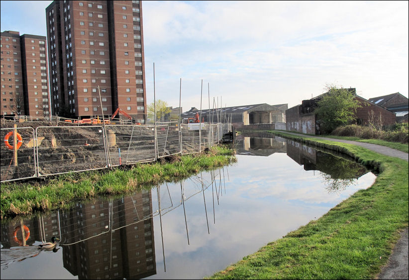 the foundation work on the left is for houses being built between the canal and Ridgway Road  (which runs round Hanley Park)