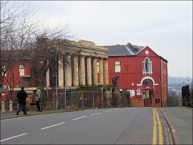 The sad state of the portico of the Sunday School