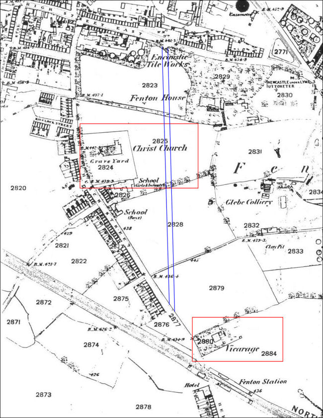 1878 OS map which shows the original church which was built to the design of Henry Ward and consecrated in 1839