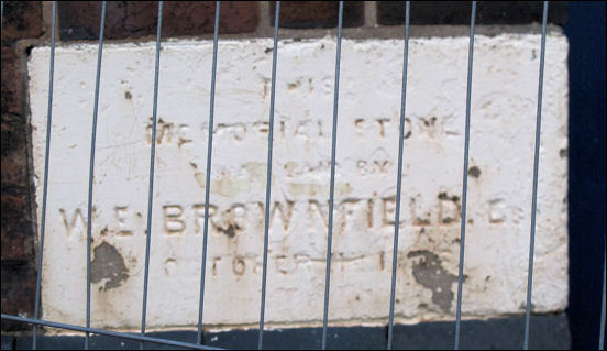 This Memorial Stone was laid by  W. E. Brownfield Esq. October 11th 1876 