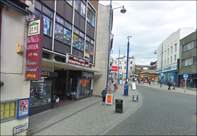 the Brunswick Street end of the Piccadilly Shopping Arcade