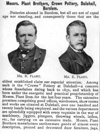 Messrs. Plant Brothers, Crown Pottery, Dalehall, Burslem