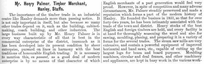 Mr. Henry Palmer, Timber Merchant, Hanley, Staffs.