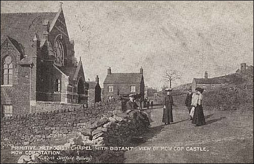 Primitive Methodist Chapel with distant view of Mow Cop Castle