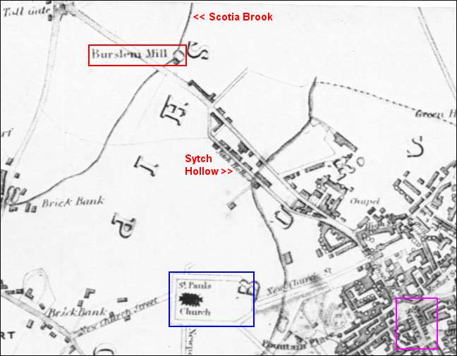 From a map of 1832 by T. Hargreaves showing location of Sytch Hollow