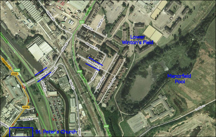 Modern day map showing Lower Winton's Field