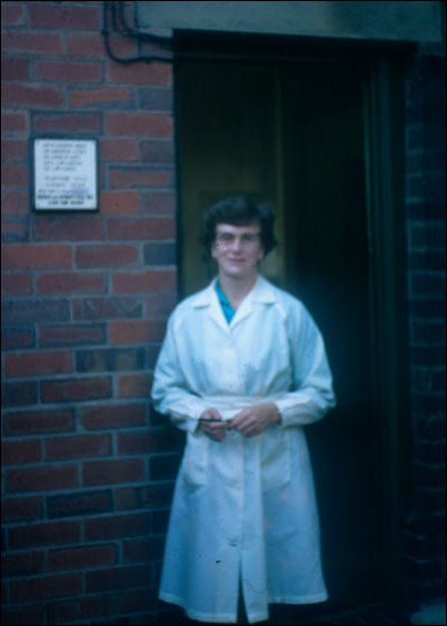 Helen Crookes at work as a receptionist