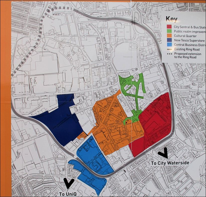 hording around the building work - showing the ongoing development of this area of Hanley 