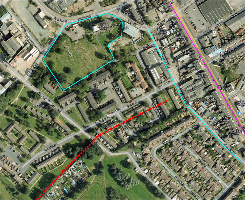 the route of the Grange Branch railway is shown in red