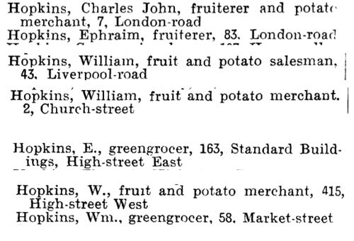 the Hopkins family in Stoke-upon-Trent and Fenton in 1907 