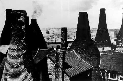 Roof top view of bottle kilns in Longton