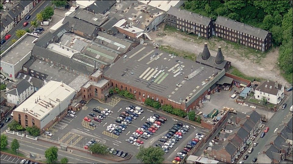 the pottery works of Portmeirion dominate the former sites of both the Kirham and Goss factories 