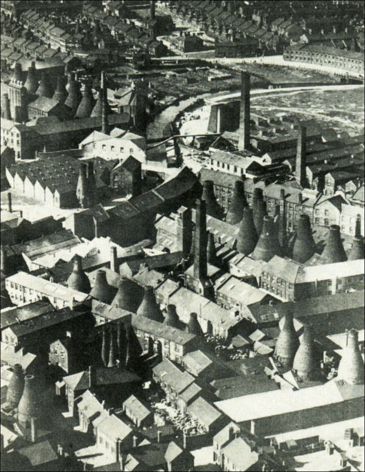 Eastwood area of Hanley, alongside the Caldon Canal which runs through the pottery works 