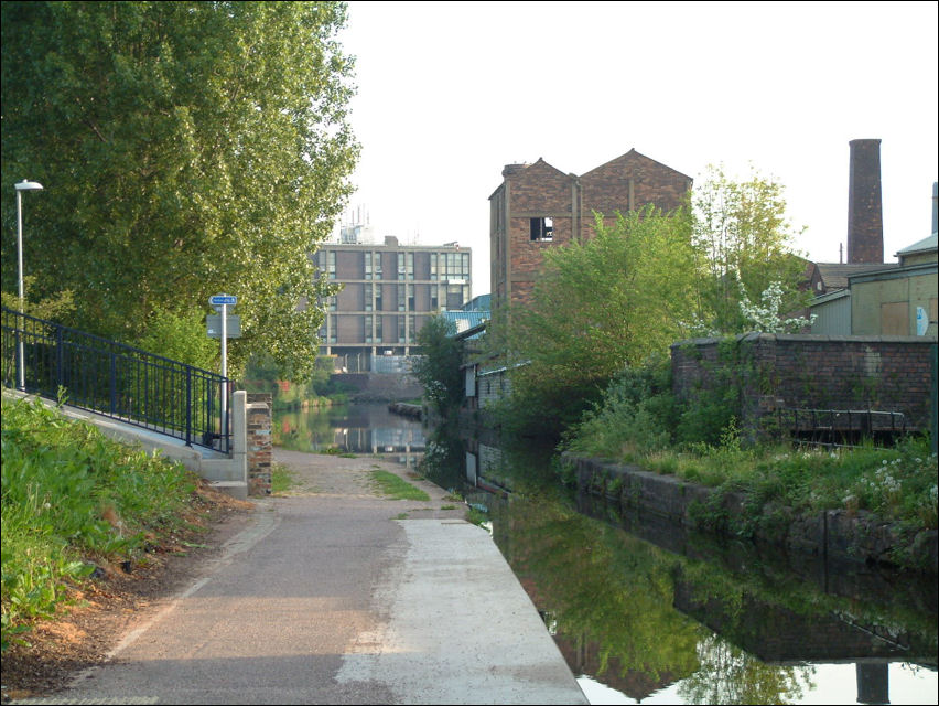 The Trent and Mersey Canal with the Dolby Pottery on the right