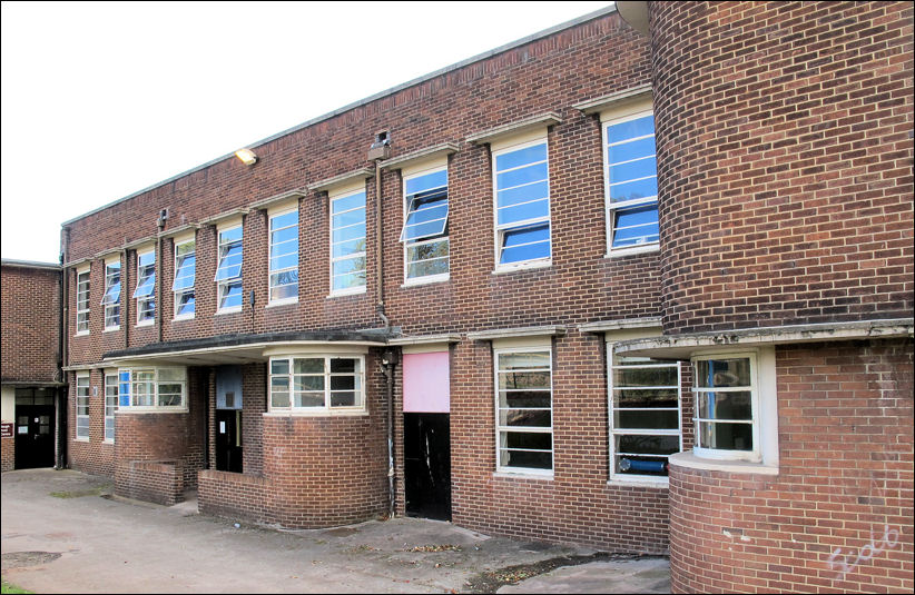 side entrance to Thistley Hough High School - full of art deco features