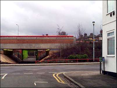 he slip road down to the A50 trunk road is visible at the end of Holly Place 