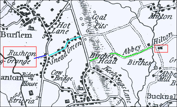 Yates 1775 map showing the position of Rushton Grange