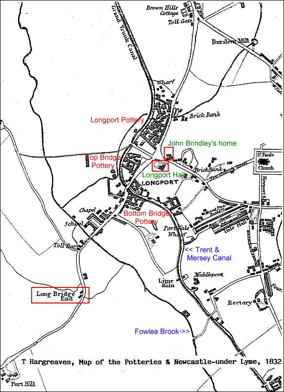 Longport Hall - 1832 Map of the Potteries & Newcastle-under-Lyme