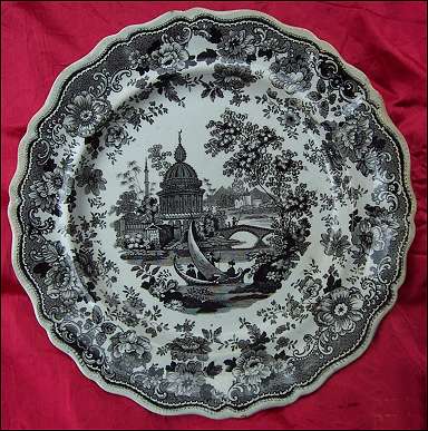 black transferware "Asiatic Scenery" pattern