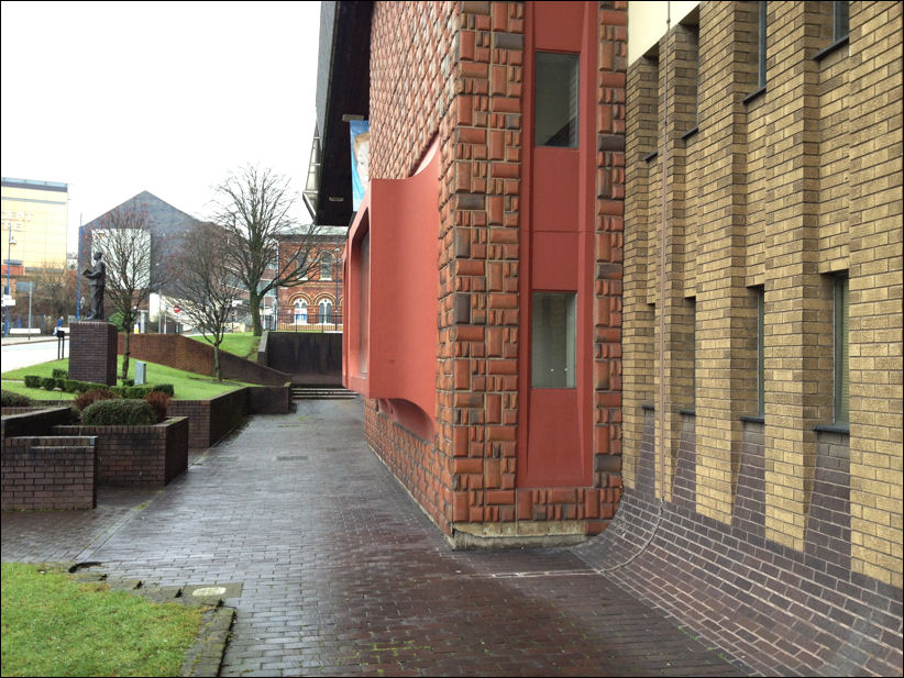 the display windows on the side of The Potteries Museum